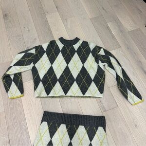 Pringle Argyle Crew Neck Sweater - Gray, White, Yellow